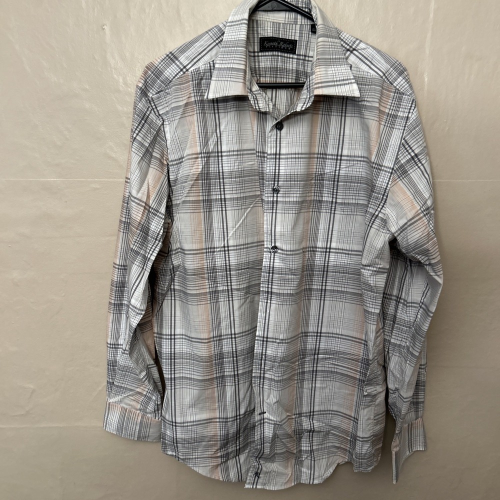 kenneth roberts platinum Large Gray Silver Stripe Dress‎ Shirt
